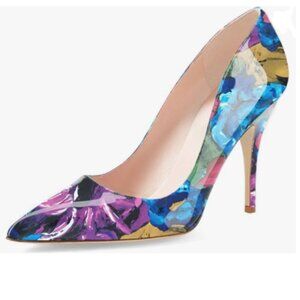 YDN Purple Floral Chic Pointed Toe Stiletto Heel Pumps Slip on Slide Dress Shoe